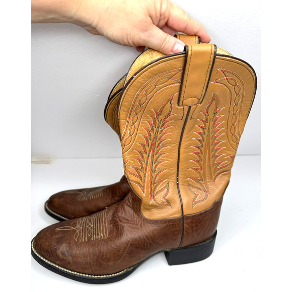Vintage Tony Lama Boots Mens 8 D 1002 Two Tone Brown Leather Stitch Cowboy main image 3